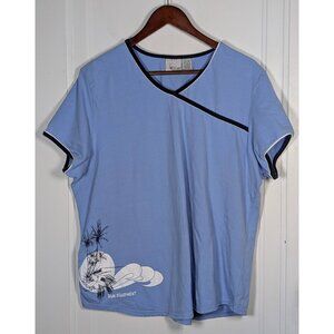 Vintage 90s Y2K Women's BUM Equipment Shirt Size 2X Blue Short Sleeve Beach VTG